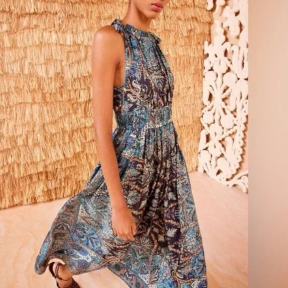 NWOT ULLA JOHNSON Joni Silk Midi Dress in Byzantine XS $650